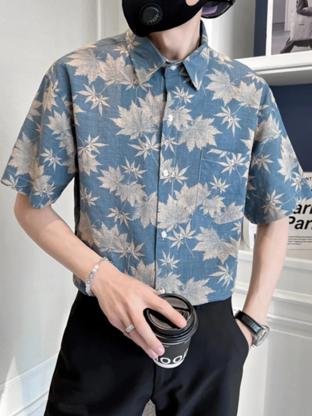 Blue Silk Floral Shirt