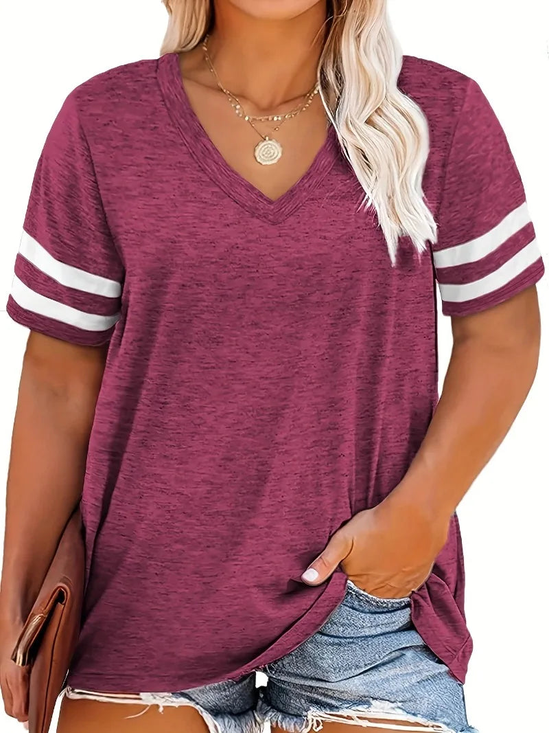 Plus Size Casual V-Neck Short Sleeve Sports T-Shirt