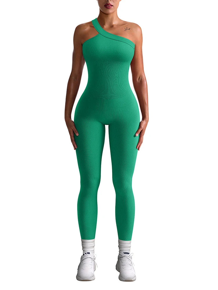 Ribbed One Shoulder Seamless Jumpsuit