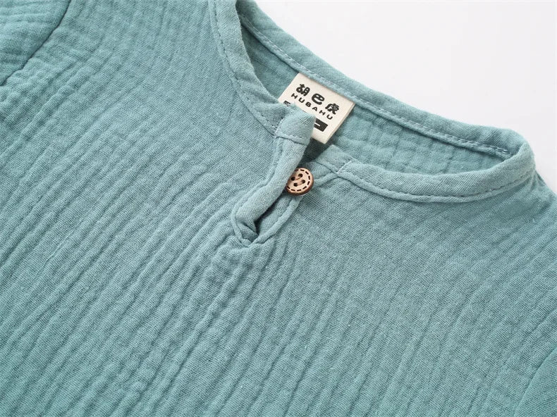 Summer Cotton Linen T-Shirts and Shorts Set for Kids