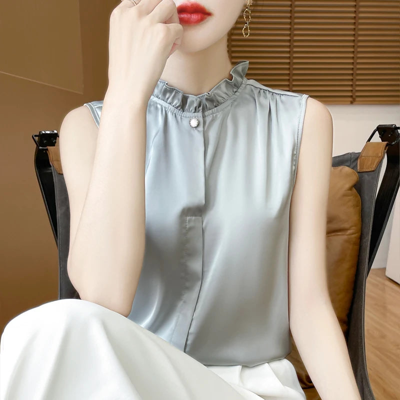 Summer Sleeveless Silk Shirt