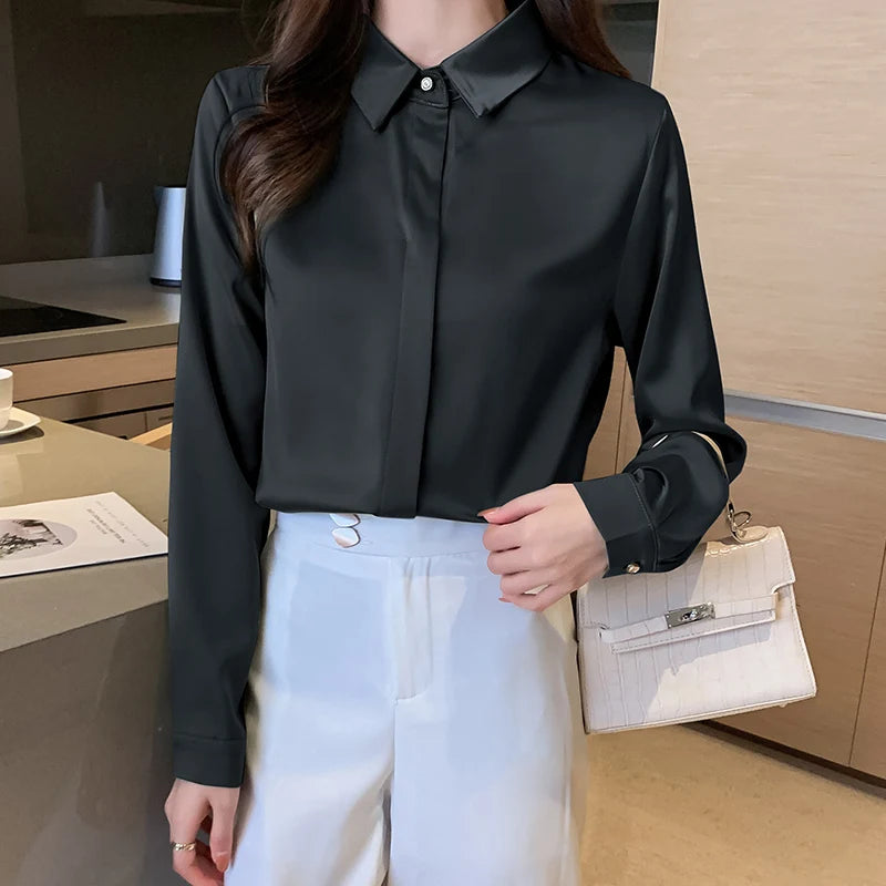 Long Sleeve Solid Blouses