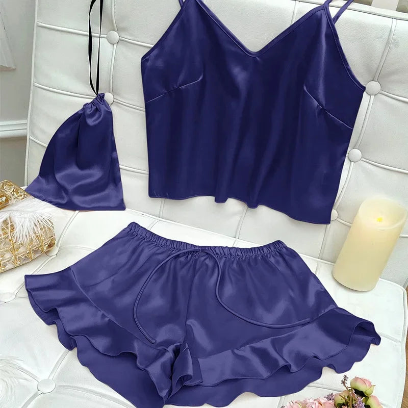 Silk Satin Cami and Shorts Sleepwear Set