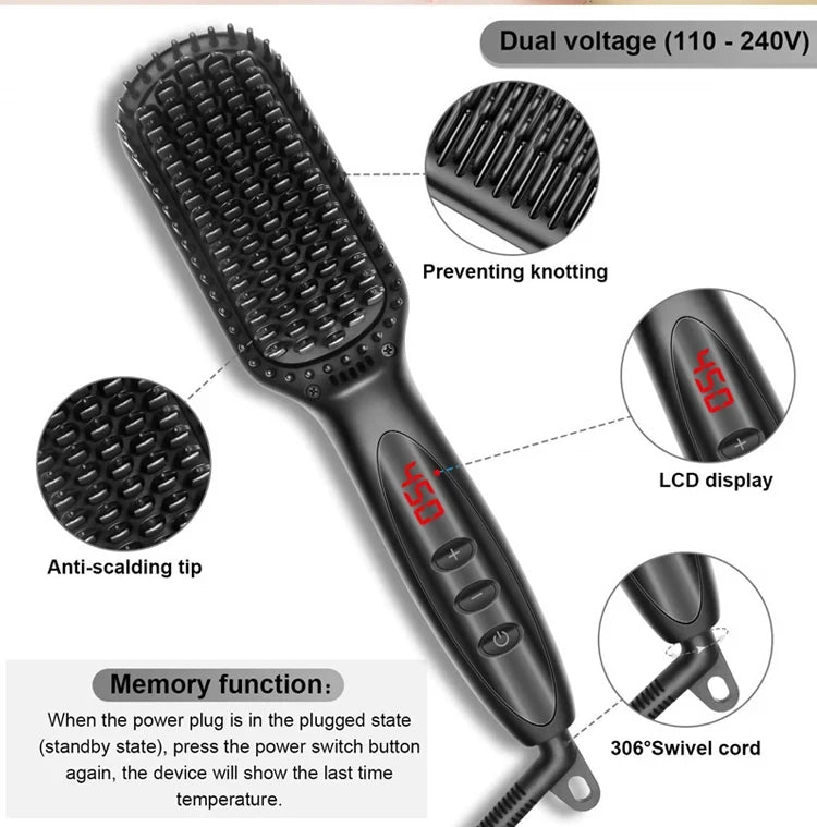 Electric Beard Comb Hair Straightener Brush