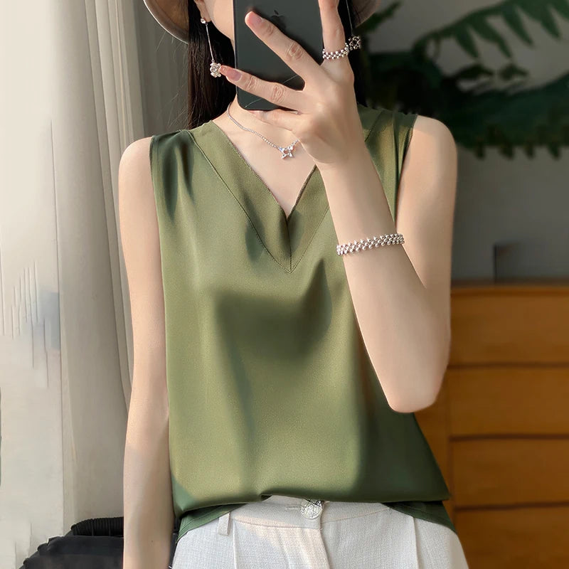 Faux Silk Short Sleeve T-Shirt