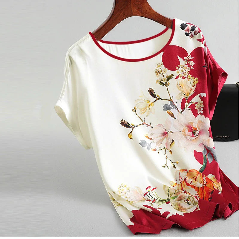 Floral Silk Satin Blouse