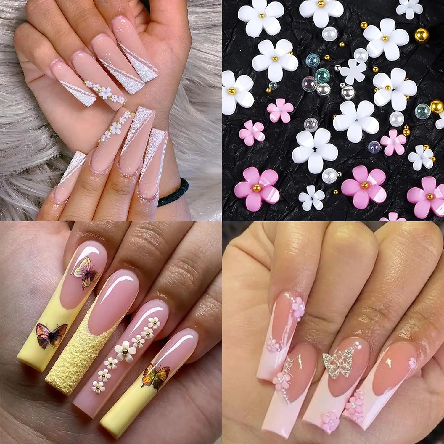 3D Pink and White Flower Nail Art Charms