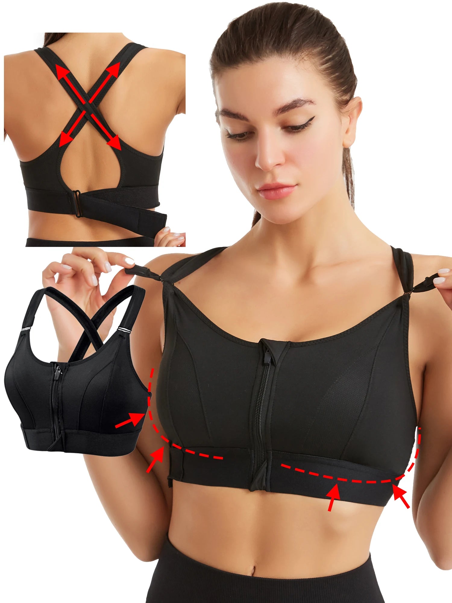 Plus Size Front Zipper Sports Bra