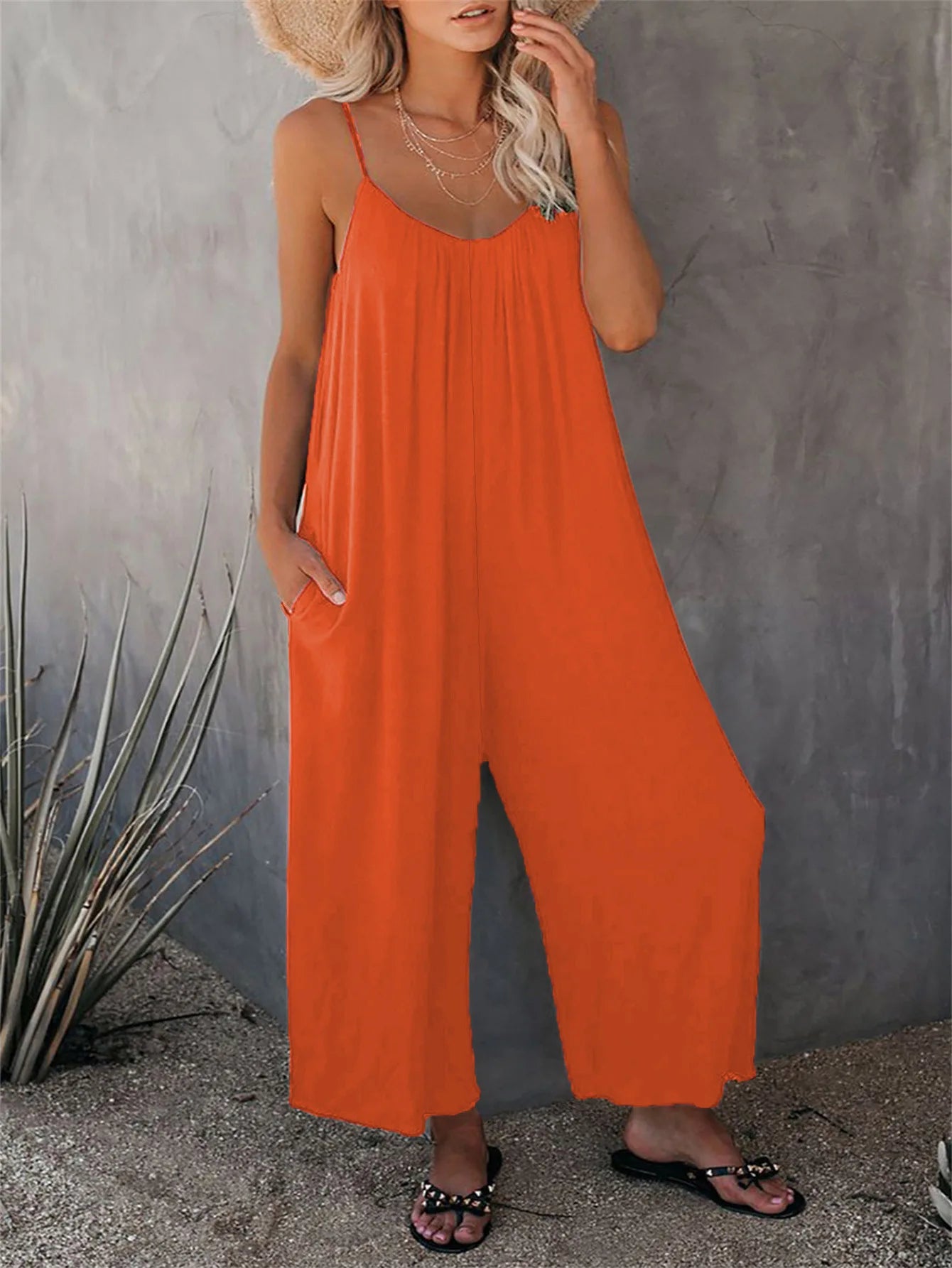 Summer Solid Color Pocket Jumpsuit