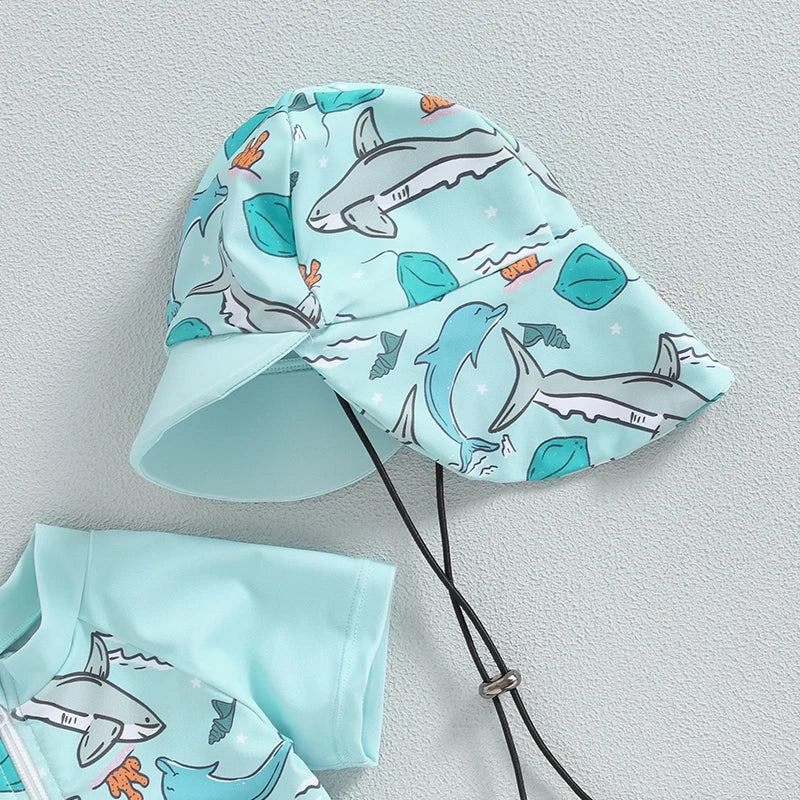 Fashionable Shark Print Kids Swimsuit Set