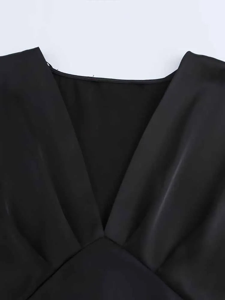 Elegant Silk Satin V-Neck Midi Dress