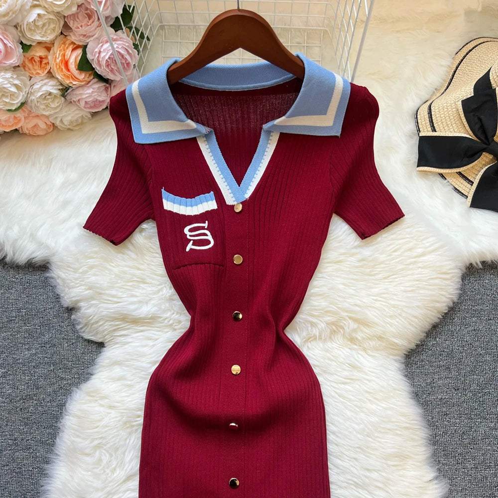 Y2K Embroidered Knitted Bodycon Dress