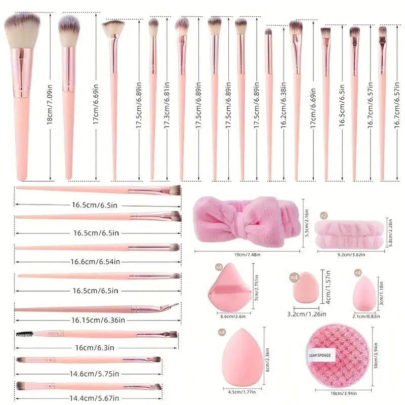 Complete Pink Makeup Brush Set