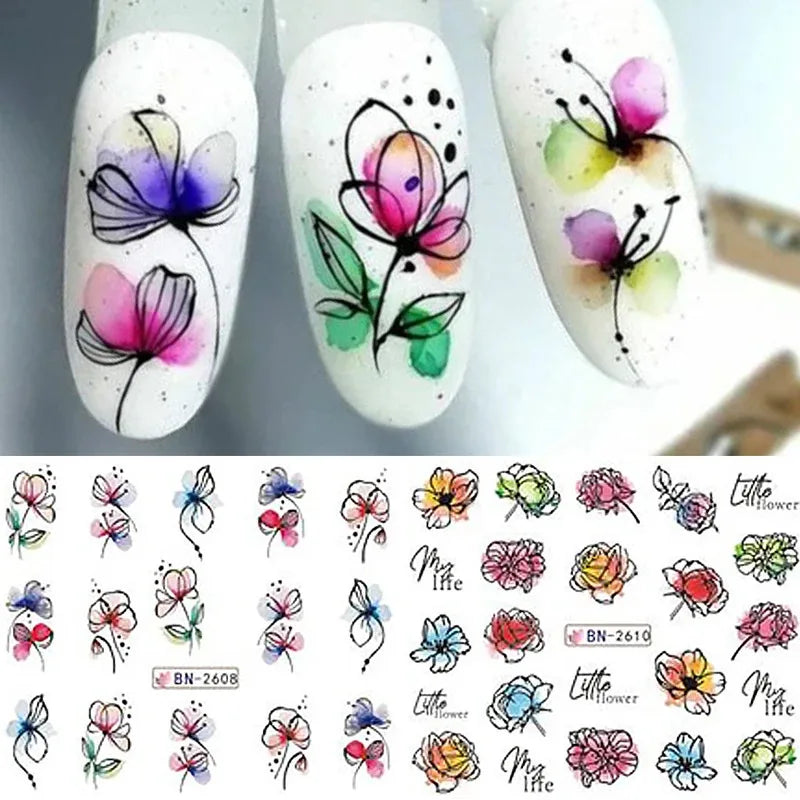 12-Sheet Floral Water Transfer Nail Stickers