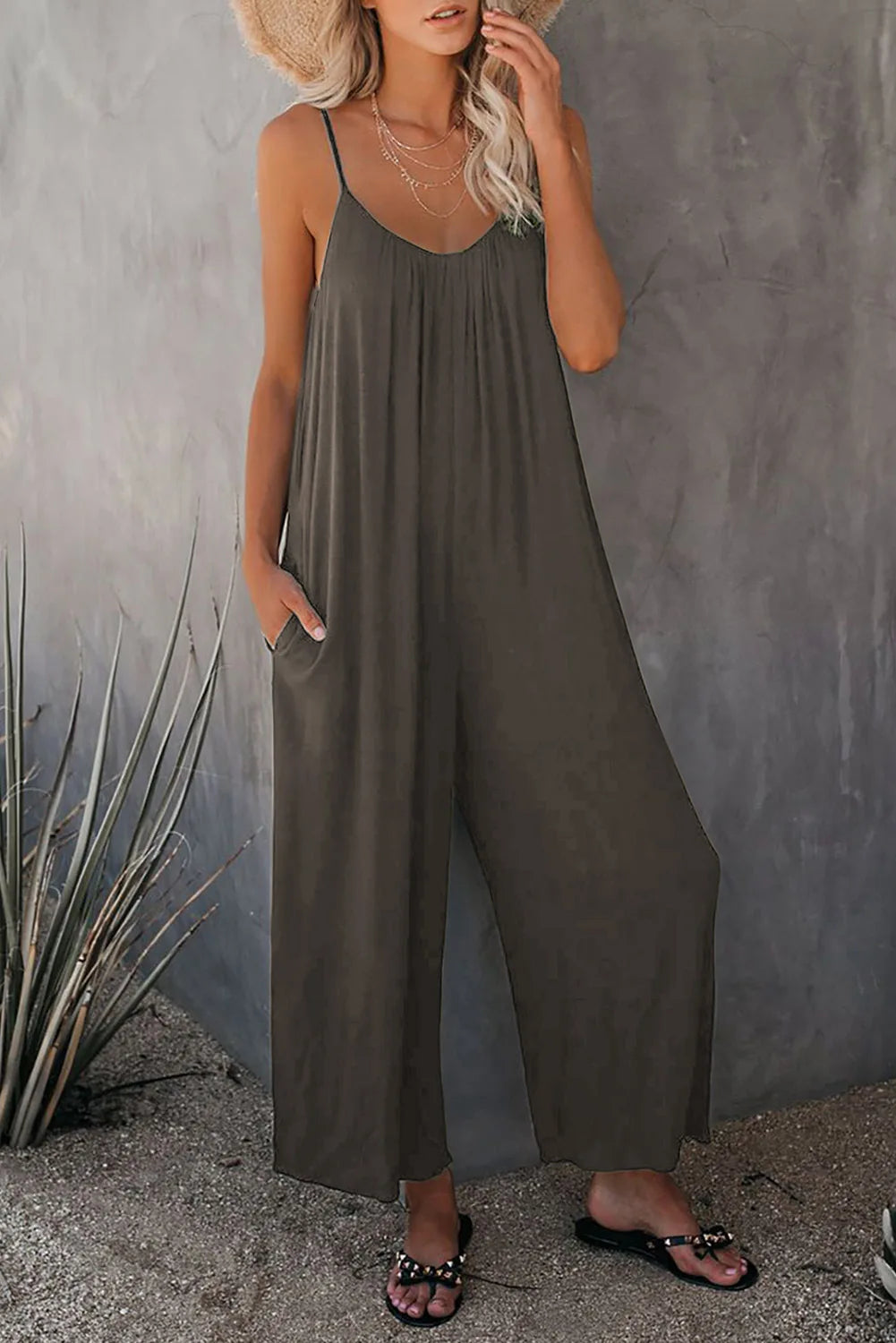 Summer Solid Color Pocket Jumpsuit