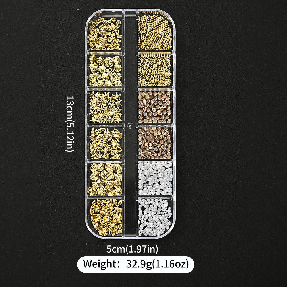 Ocean-Themed Gold Nail Charms Set