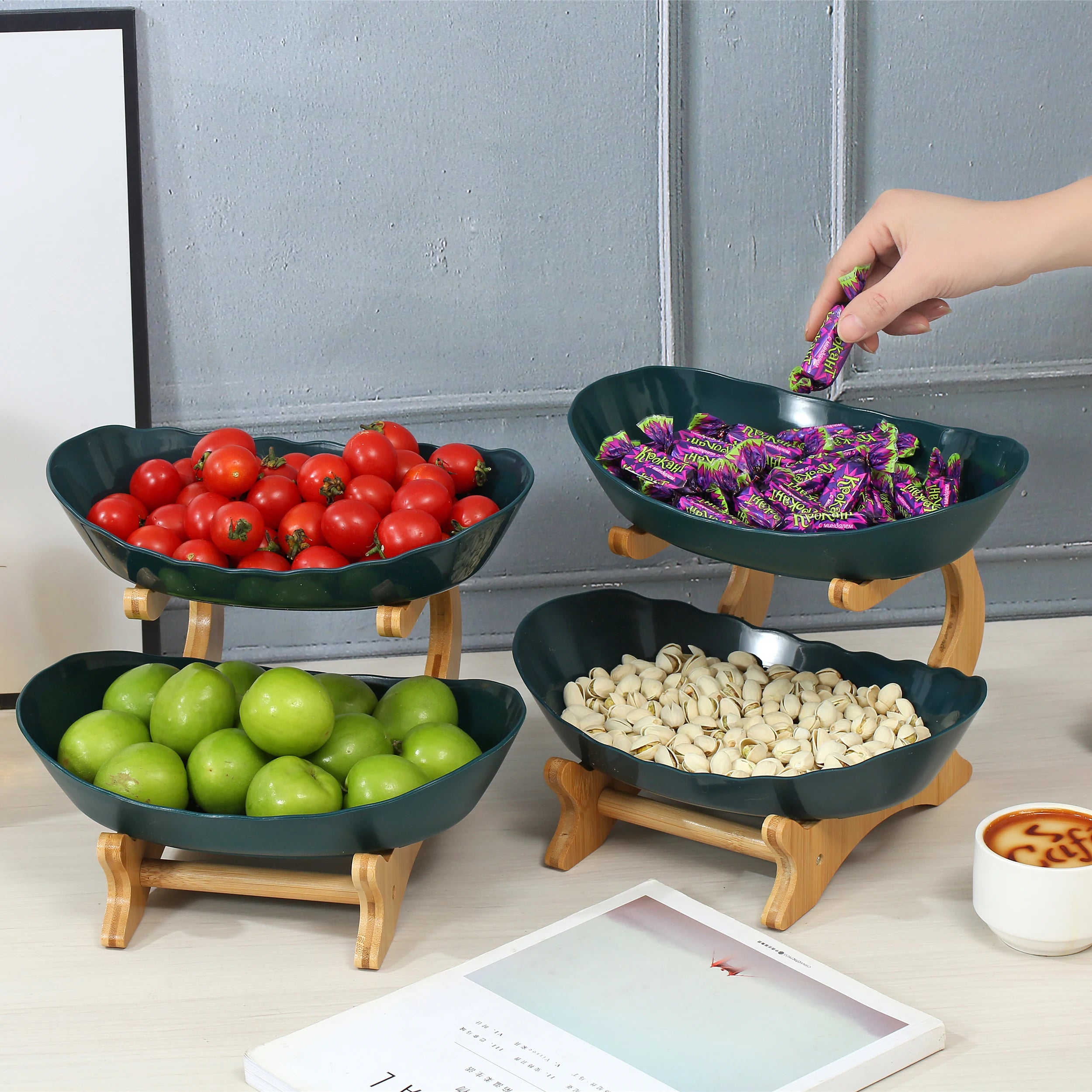 2/3-Tier Plastic Fruit Plate Stand