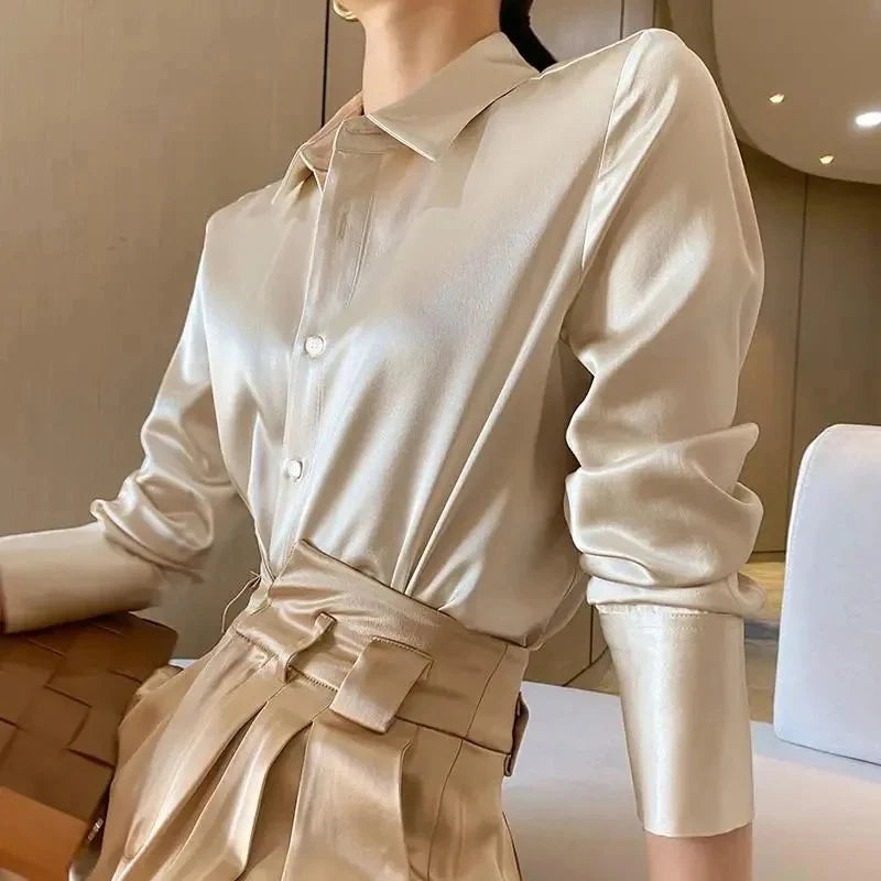 Elegant Satin Long Sleeve Blouse