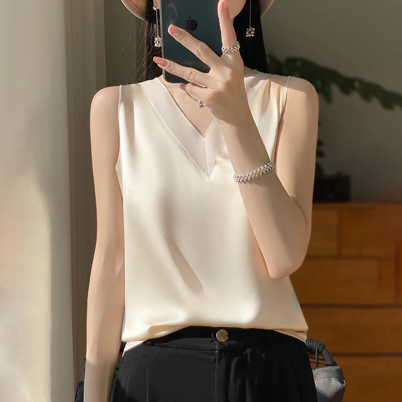 Faux Silk Short Sleeve T-Shirt