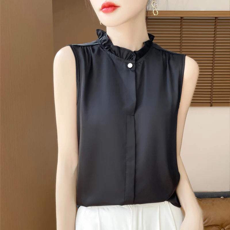 Summer Sleeveless Silk Shirt