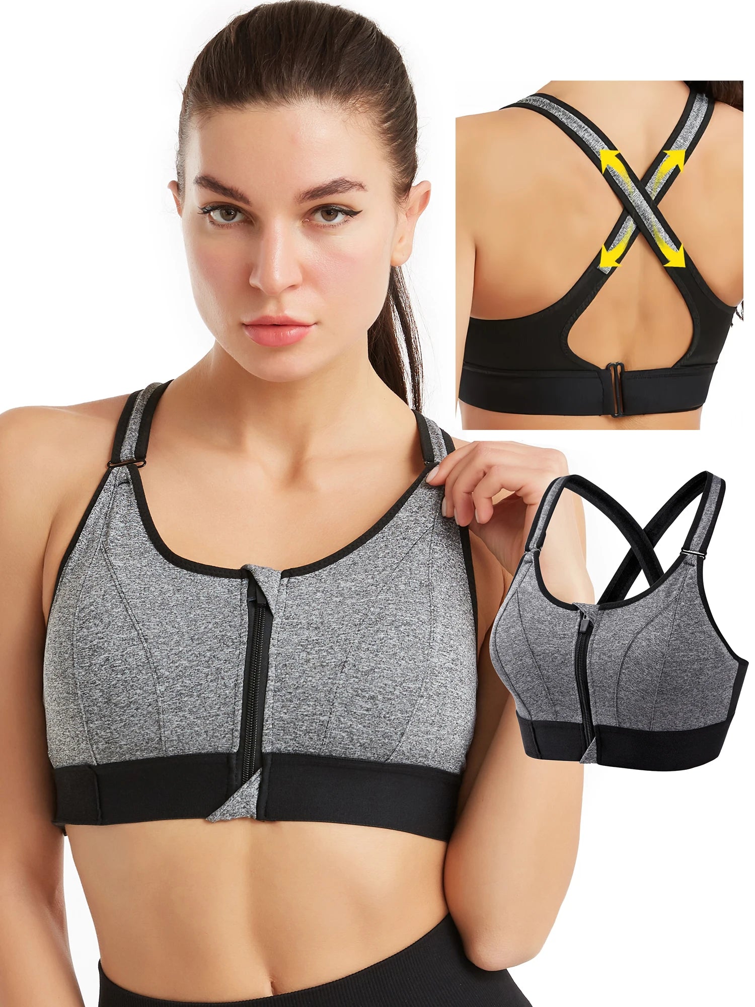 Plus Size Front Zipper Sports Bra