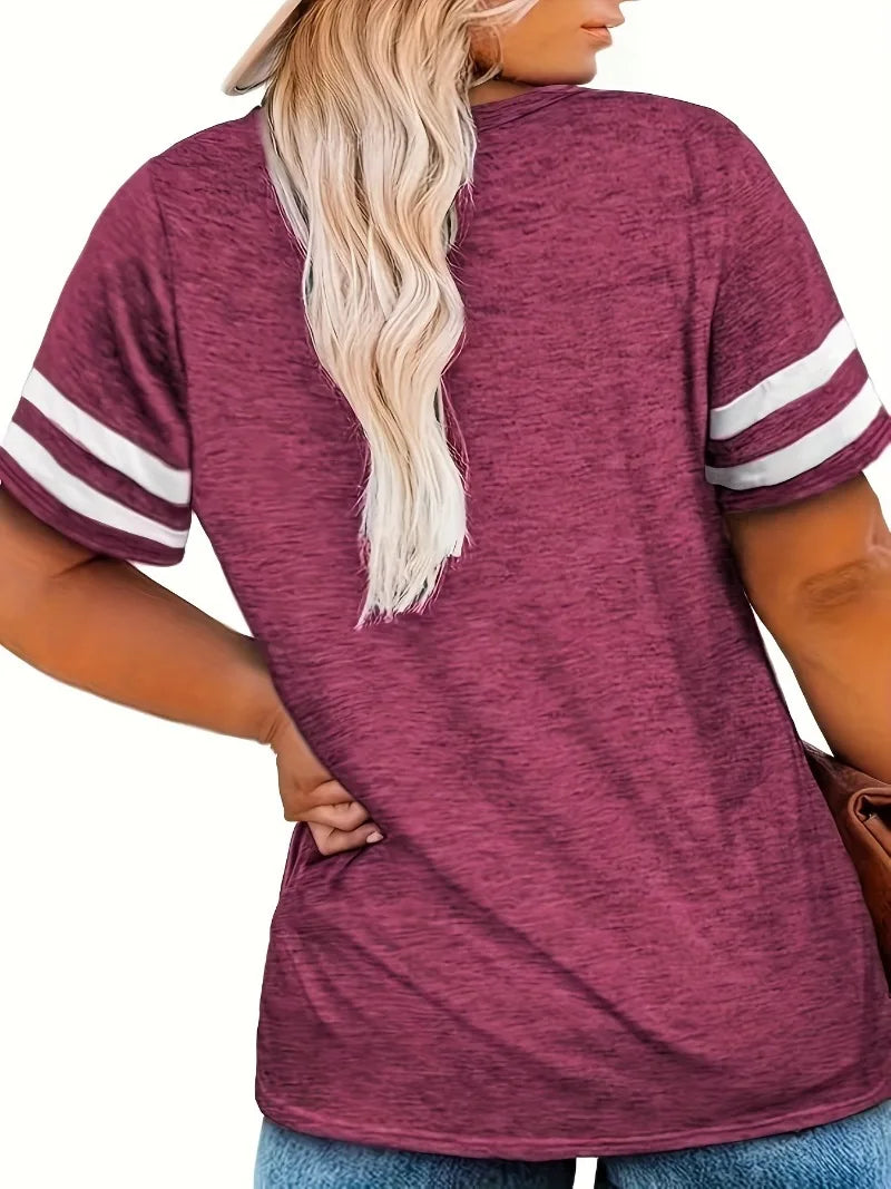 Plus Size Casual V-Neck Short Sleeve Sports T-Shirt