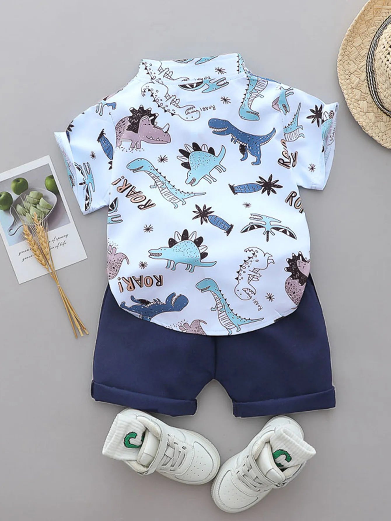 2PCS Baby Summer Dinosaur Shirt and Shorts Outfit Set