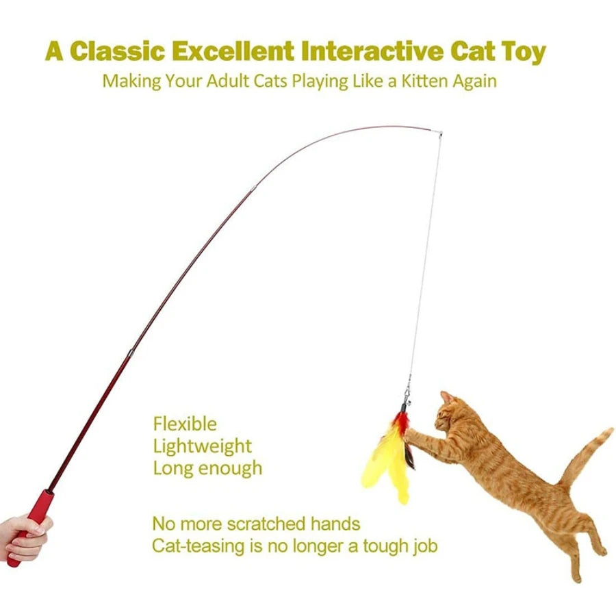 Feather Replacement Head Teaser Cat Toy Set with Rod