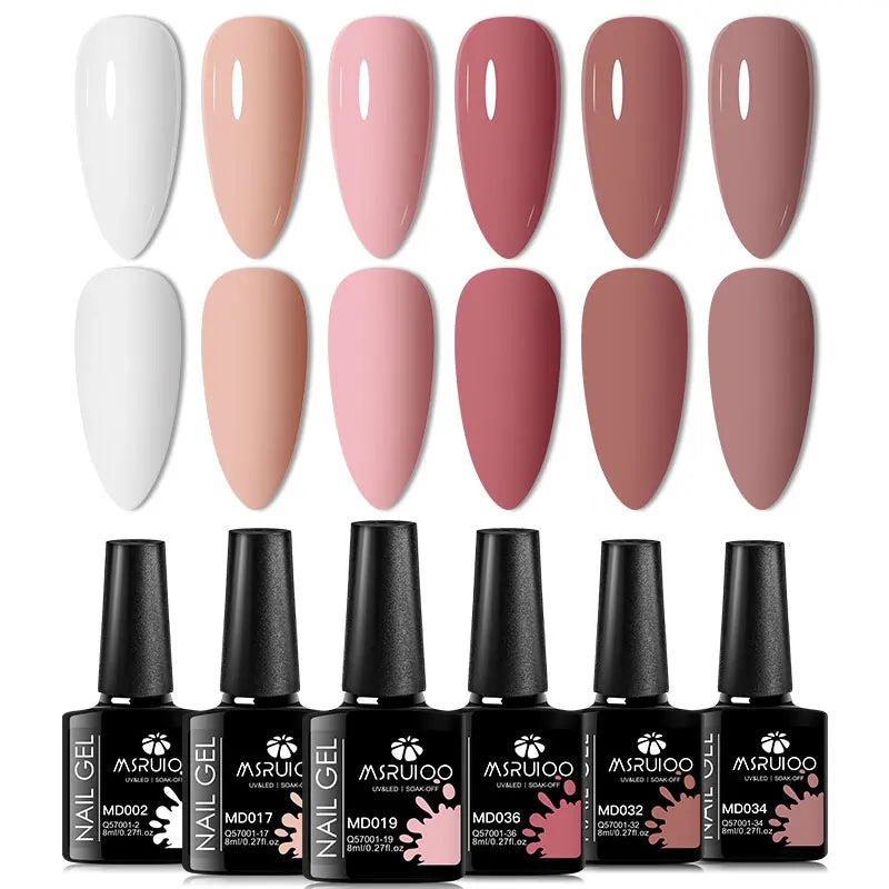 6-Piece Nude Pink Red Glitter Gel Nail Polish Set