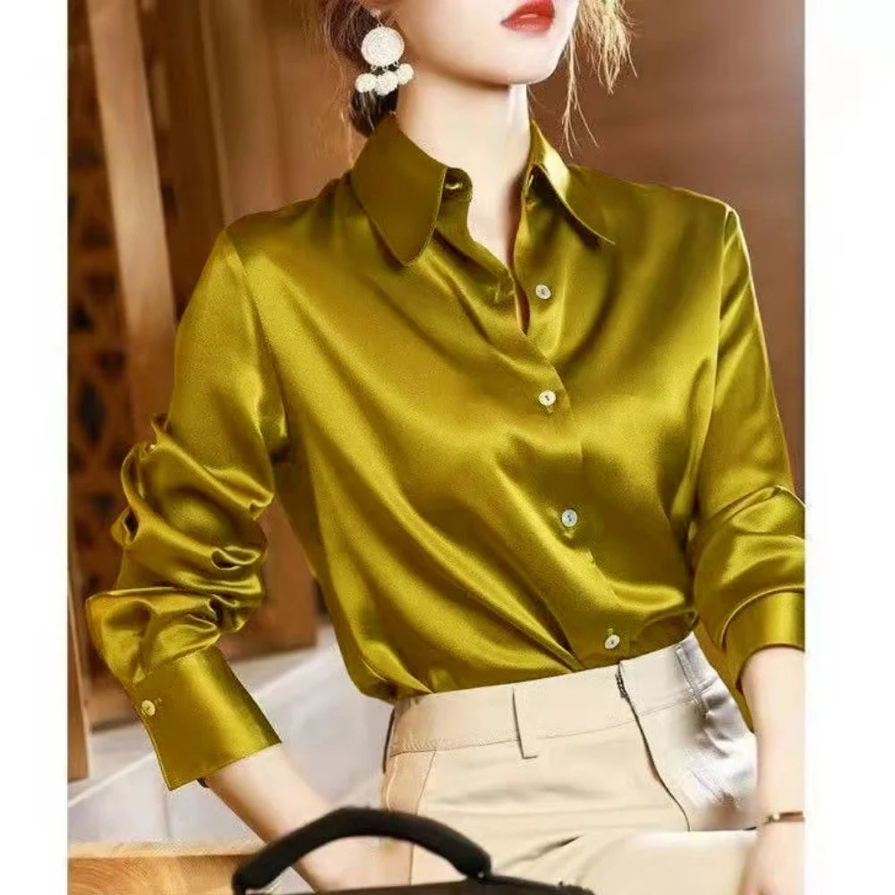 Elegant Satin Long Sleeve Blouse