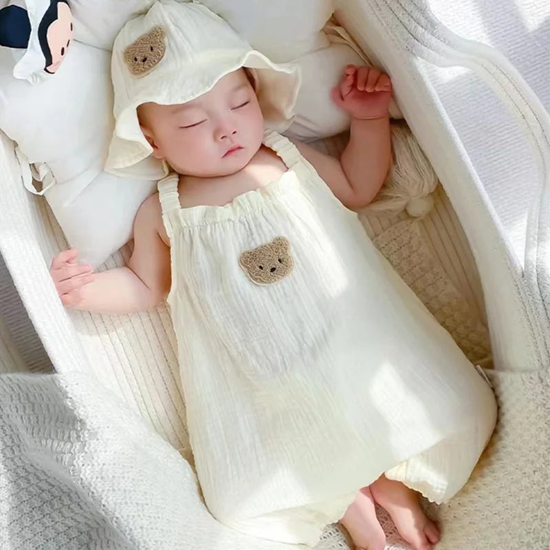 Summer Baby Clothes Set: Bear Romper with Fisherman Hat