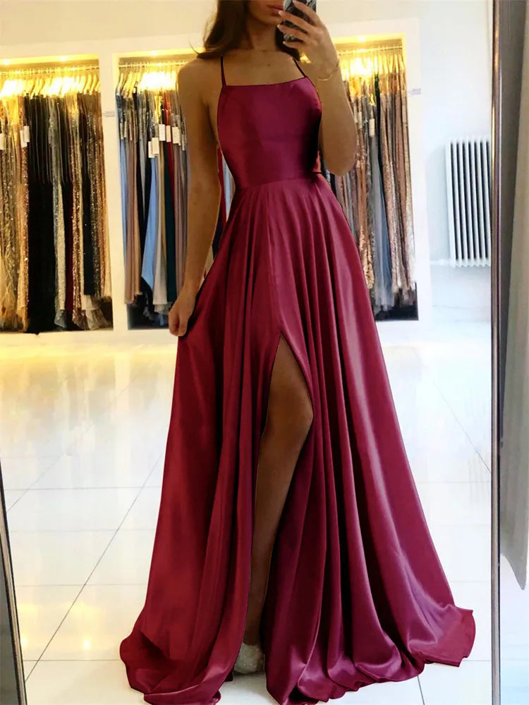 Burgundy Satin Maxi Dress