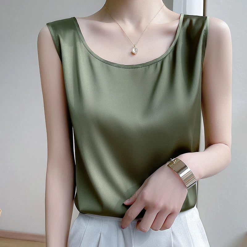 Champagne Satin Tank Top