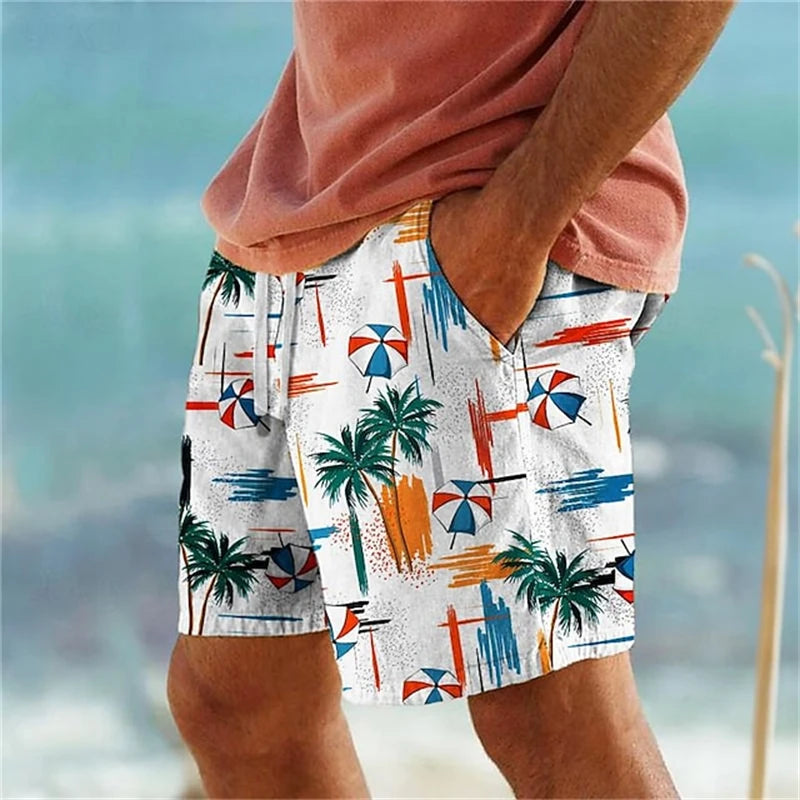 3D Palm Tree Print Beach Shorts