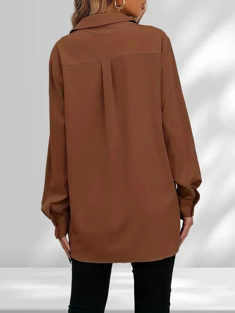 Plus Size Solid Button-Up Blouse