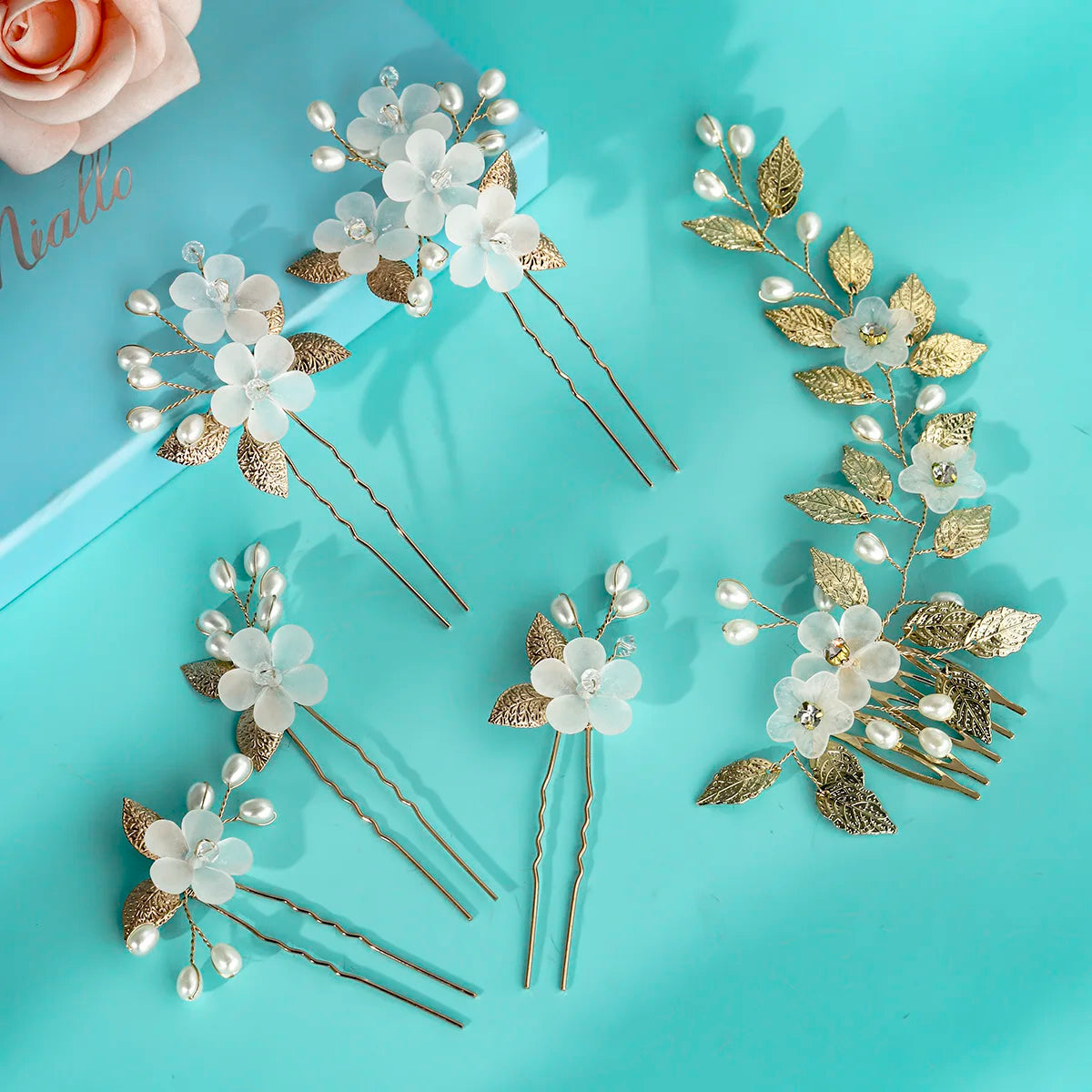 Elegant Metal Leaf Hair Comb and Pin Set