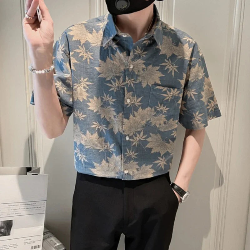 Blue Silk Floral Shirt