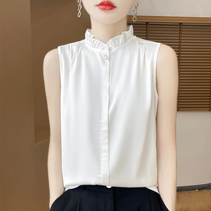 Summer Sleeveless Silk Shirt