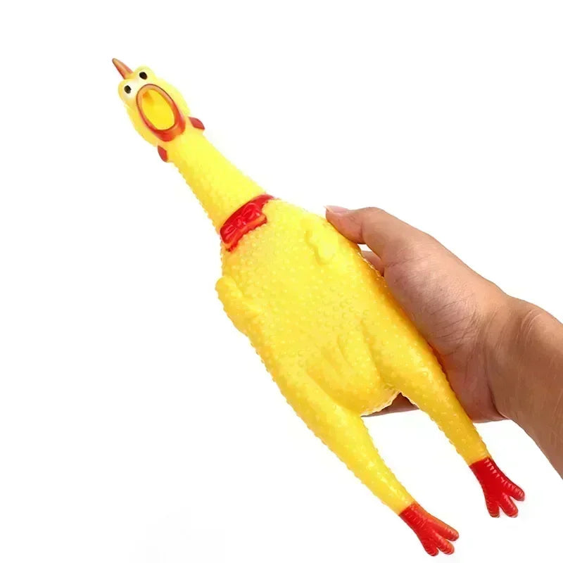 Fun Yellow Rubber Squeak Chicken Toy for Dogs and Cats