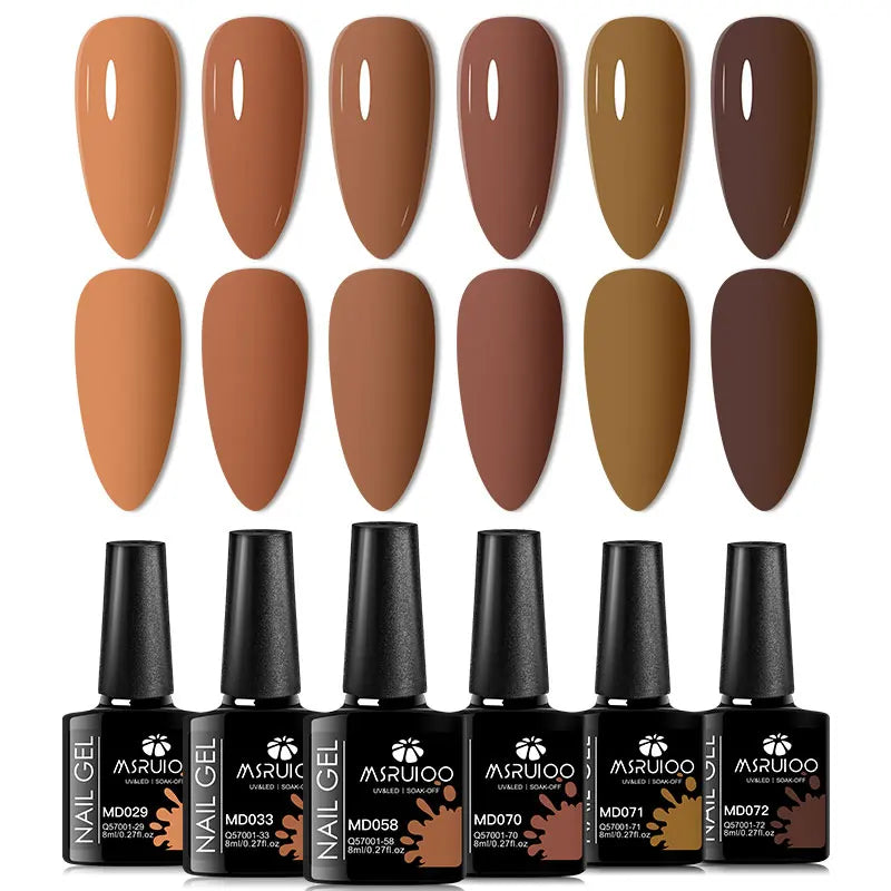 6-Piece Nude Pink Red Glitter Gel Nail Polish Set