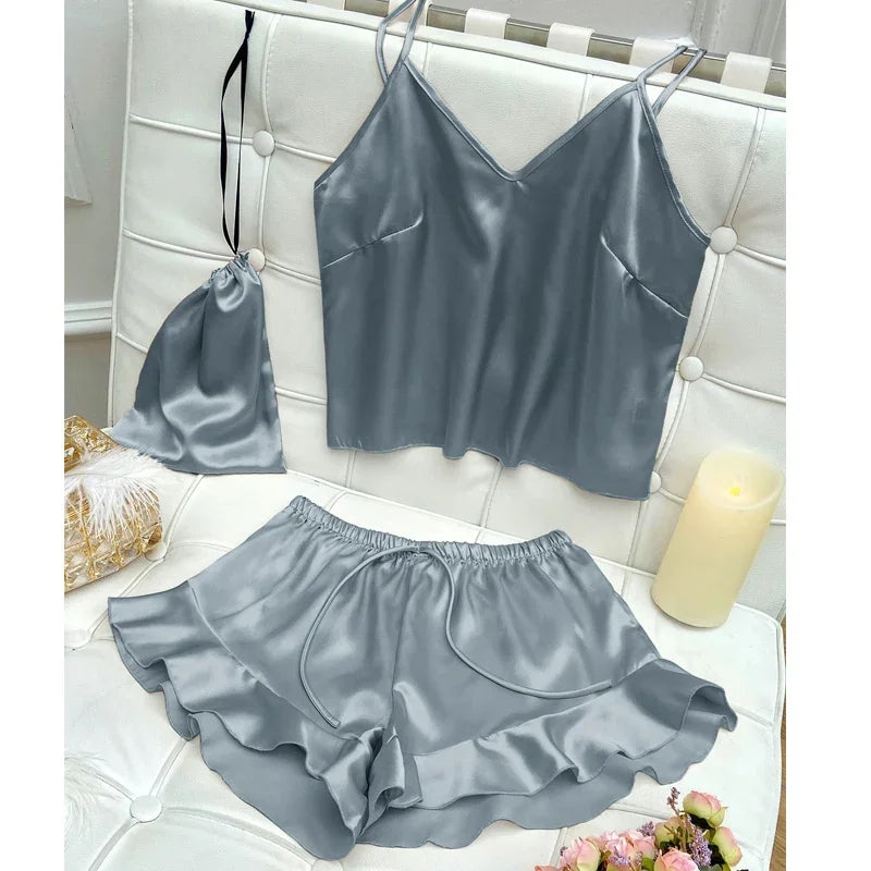 Silk Satin Cami and Shorts Sleepwear Set