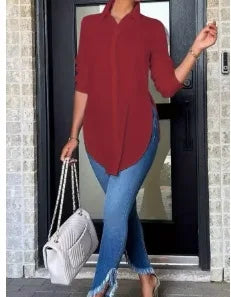 Plus Size Solid Long Sleeve Casual Loose Fit Shirt