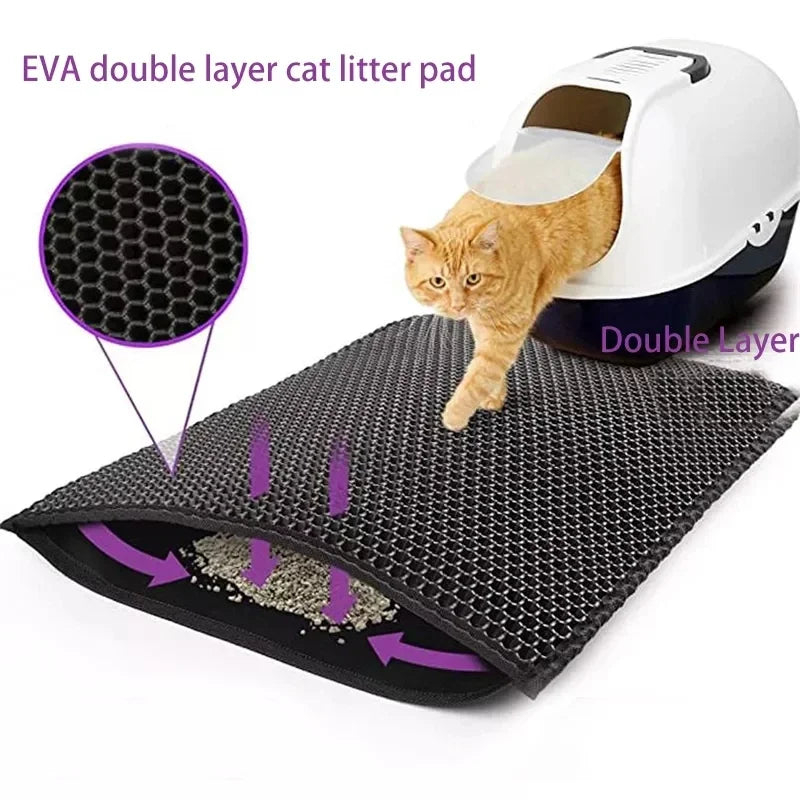 Double Layer Waterproof Cat Litter Mat with Non-slip Bottom
