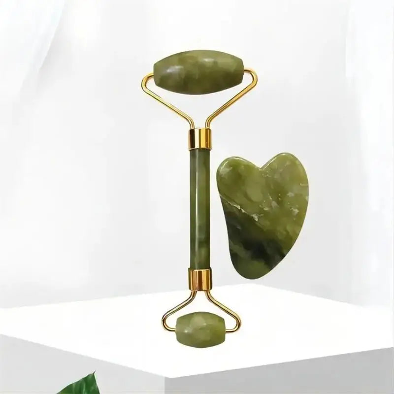 Natural Jade Facial Gua Sha and Roller Tool