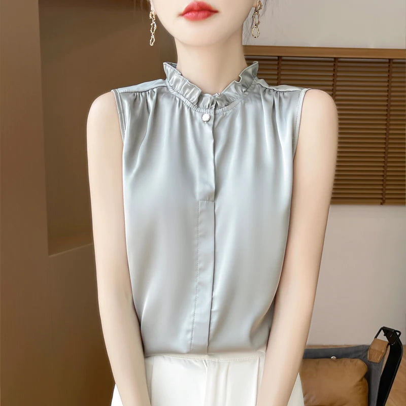 Summer Sleeveless Silk Shirt