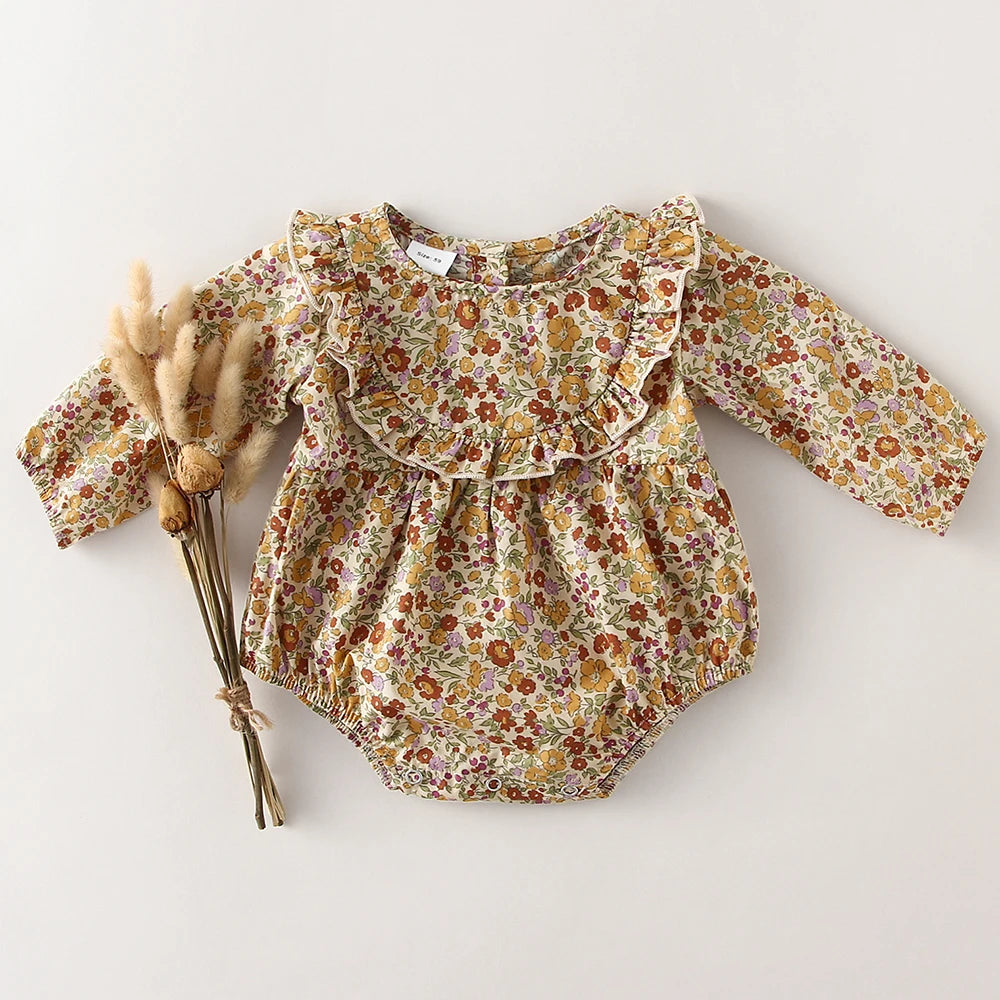 Spring Floral Baby Girl Romper: Soft Cotton Infant Bodysuit