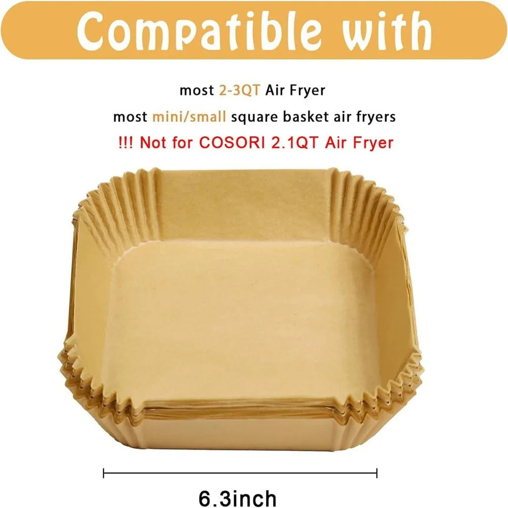 50/100pcs Non-Stick Air Fryer Disposable Square Baking Liners