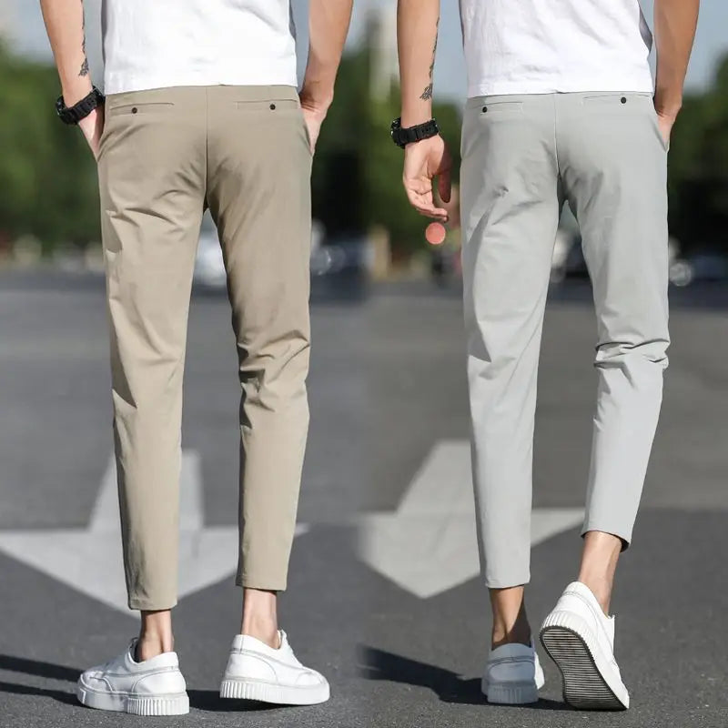 Summer Casual Ice Silk  Stretch Suit Pants