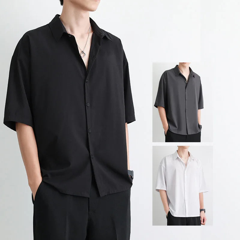1pcs Summer Thin Men Short Sleeve Shirt Man Ice Silk Loose Style Shirt Male Fashion Casual Lapel Button-down Shirt Men Top S-3XL