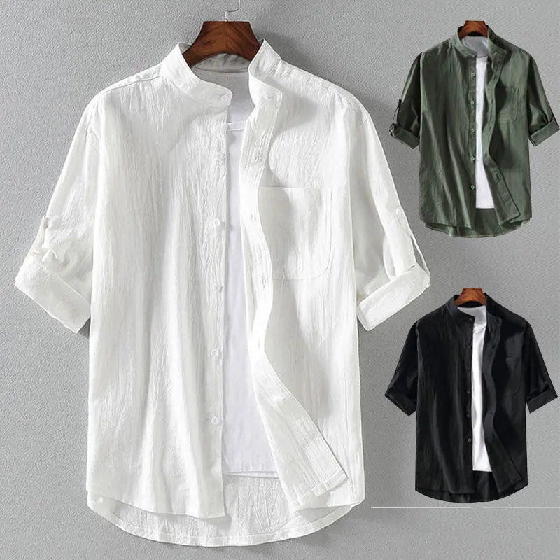 Stand Collar Casual Cotton Shirt